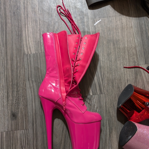 Pink Lace-Up Women's High Heel Boots - Picture 5 of 7